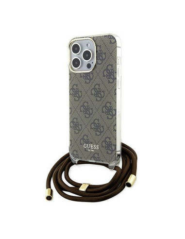 Véritable GUESS Case GUHCP15XHC4SEW pour iPhone 15 Pro Max (Crossbody Cord 4G Print / Brown)