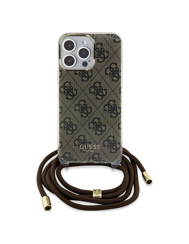 Véritable GUESS Case GUHCP15XHC4SEW pour iPhone 15 Pro Max (Crossbody Cord 4G Print / Brown)