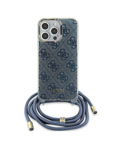 Véritable GUESS Case GUHCP15SHC4SEB pour iPhone 15 (Crossbody Cord 4G Print / blue)