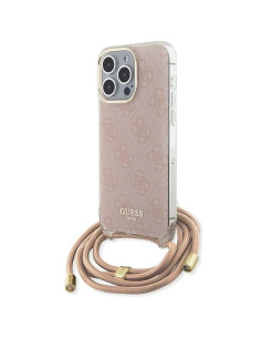 Véritable GUESS Case GUHCP15LHC4SEP pour iPhone 15 Pro (Crossbody Cord 4G Print / Pink)