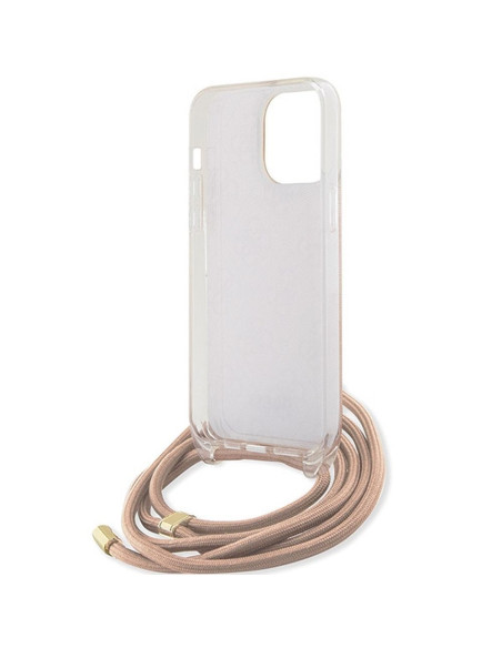 Véritable GUESS Case GUHCP15LHC4SEP pour iPhone 15 Pro (Crossbody Cord 4G Print / Pink)