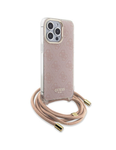 Véritable GUESS Case GUHCP15LHC4SEP pour iPhone 15 Pro (Crossbody Cord 4G Print / Pink)