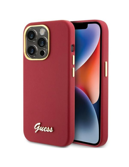 Coque GUESS pour IPHONE 15 Pro GUHCP15LSMBSLM (Silicone Script Metal Logo & Frame) magenta