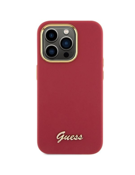 Coque GUESS pour IPHONE 15 Pro GUHCP15LSMBSLM (Silicone Script Metal Logo & Frame) magenta