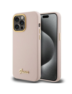 Coque GUESS pour IPHONE 15 Pro GUHCP15LSMBSLP (Silicone Script Metal Logo & Frame) rose