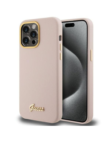 Coque GUESS pour IPHONE 15 Pro GUHCP15LSMBSLP (Silicone Script Metal Logo & Frame) rose