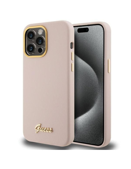 Coque GUESS pour IPHONE 15 Pro GUHCP15LSMBSLP (Silicone Script Metal Logo & Frame) rose
