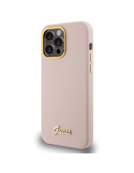 Coque GUESS pour IPHONE 15 Pro GUHCP15LSMBSLP (Silicone Script Metal Logo & Frame) rose