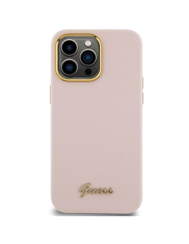 Coque GUESS pour IPHONE 15 Pro GUHCP15LSMBSLP (Silicone Script Metal Logo & Frame) rose
