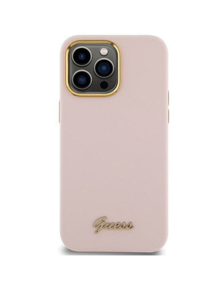 Coque GUESS pour IPHONE 15 Pro GUHCP15LSMBSLP (Silicone Script Metal Logo & Frame) rose