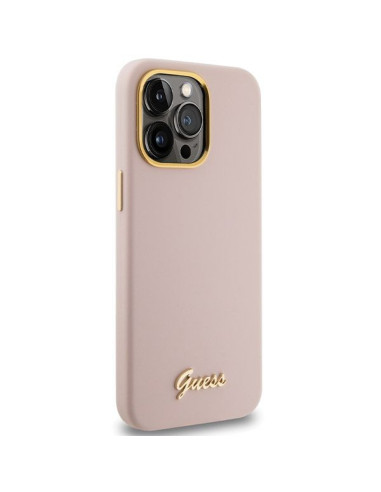 Coque GUESS pour IPHONE 15 Pro GUHCP15LSMBSLP (Silicone Script Metal Logo & Frame) rose