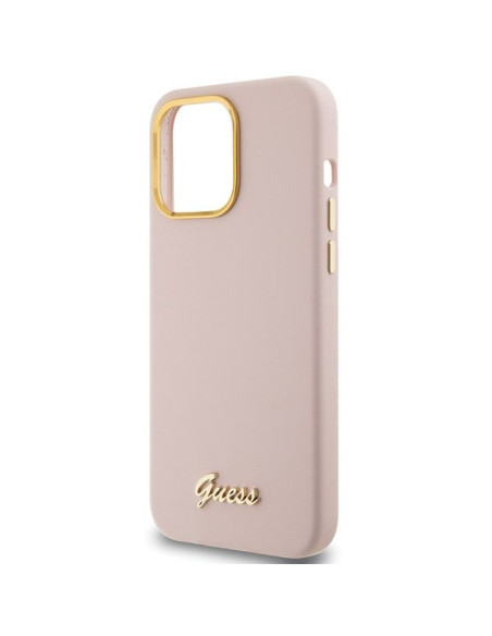 Coque GUESS pour IPHONE 15 Pro GUHCP15LSMBSLP (Silicone Script Metal Logo & Frame) rose