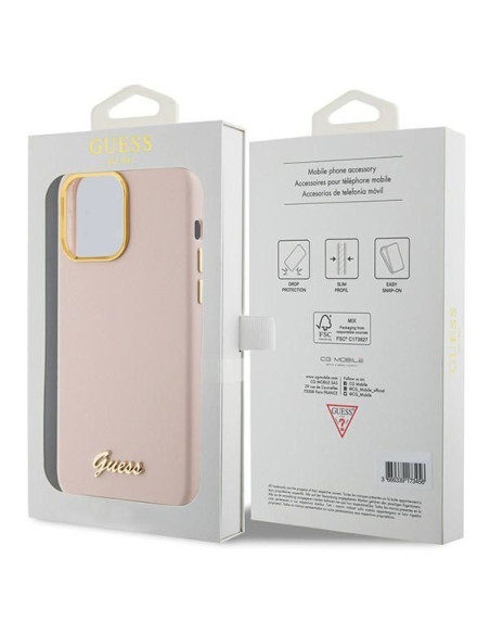 Coque GUESS pour IPHONE 15 Pro GUHCP15LSMBSLP (Silicone Script Metal Logo & Frame) rose