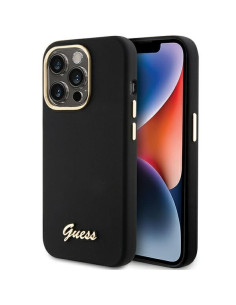 Coque GUESS pour IPHONE 15 Pro GUHCP15LSMBSLK (Silicone Script Metal Logo & Frame) noir