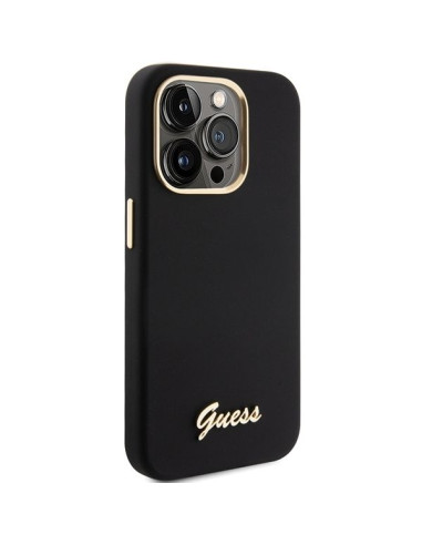 Coque GUESS pour IPHONE 15 Pro GUHCP15LSMBSLK (Silicone Script Metal Logo & Frame) noir