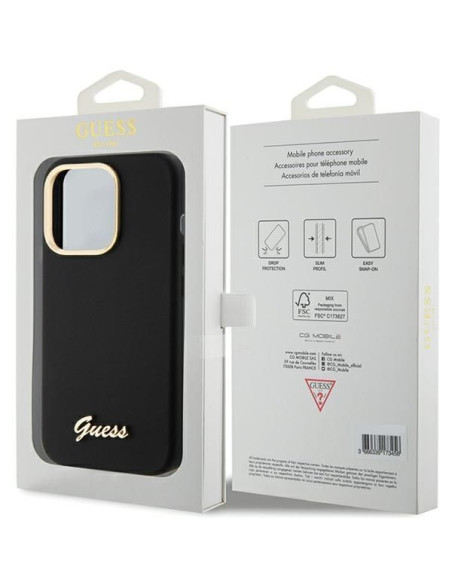 Coque GUESS pour IPHONE 15 Pro GUHCP15LSMBSLK (Silicone Script Metal Logo & Frame) noir