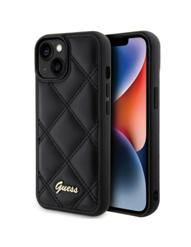 Coque GUESS pour IPHONE 13 / 14 / 15 GUHCP15SPSQSQSK (Quilted Metal Logo) noir
