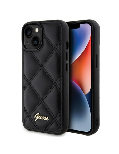 Coque GUESS pour IPHONE 13 / 14 / 15 GUHCP15SPSQSQSK (Quilted Metal Logo) noir