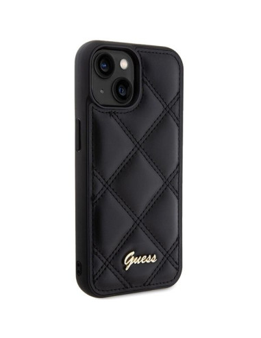 Coque GUESS pour IPHONE 13 / 14 / 15 GUHCP15SPSQSQSK (Quilted Metal Logo) noir
