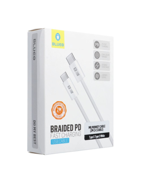 BLUEO câble Type C vers Type C QC4.0 60MB/S PD60W C338 2M blanc
