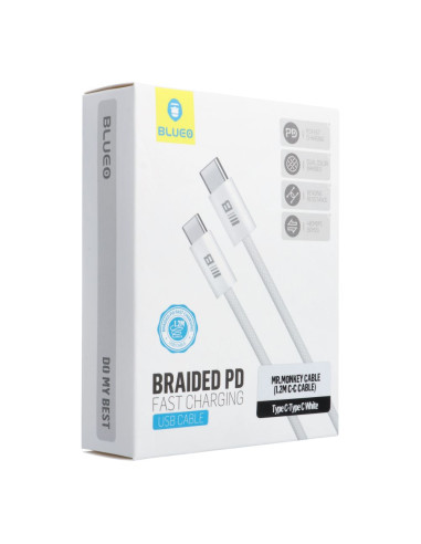 BLUEO câble Type C vers Type C QC4.0 60MB/S PD60W C338 1,2M blanc