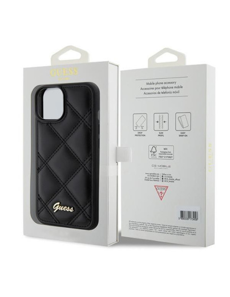 Coque GUESS pour IPHONE 13 / 14 / 15 GUHCP15SPSQSQSK (Quilted Metal Logo) noir
