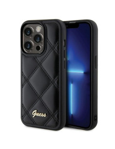 Véritable GUESS Case GUHCP15LPSQSQSK pour iPhone 15 Pro (Quilted Metal Logo / Black)