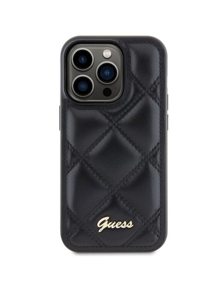 Véritable GUESS Case GUHCP15LPSQSQSK pour iPhone 15 Pro (Quilted Metal Logo / Black)