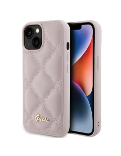 Coque GUESS pour IPHONE 13 / 14 / 15 GUHCP15SPSQSQSP (Logo en métal matelassé) rose