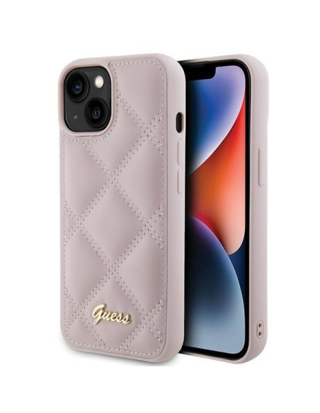 Coque GUESS pour IPHONE 13 / 14 / 15 GUHCP15SPSQSQSP (Logo en métal matelassé) rose