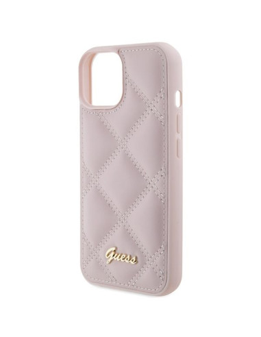 Coque GUESS pour IPHONE 13 / 14 / 15 GUHCP15SPSQSQSP (Logo en métal matelassé) rose
