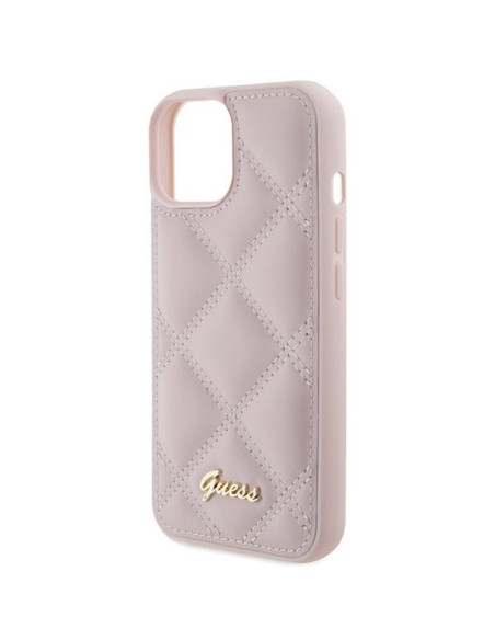 Coque GUESS pour IPHONE 13 / 14 / 15 GUHCP15SPSQSQSP (Logo en métal matelassé) rose