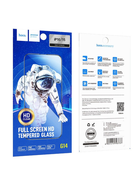 Verre trempé HOCO HD 5D Guardian (SET 10in1) - pour iPhone 16 noir (G14)