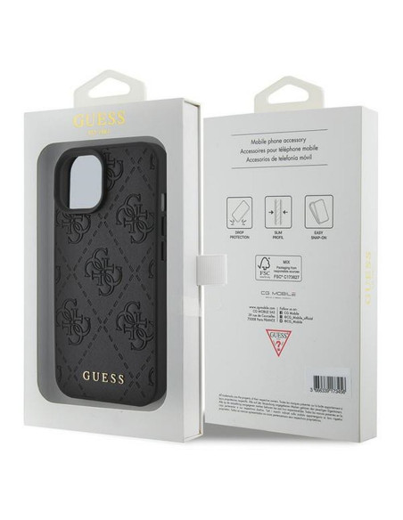 Véritable GUESS Case GUHCP15SP4EPMK pour iPhone 15 (Quilted 4G Classic / Black)