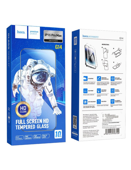 Verre trempé HOCO HD 5D Guardian (SET 10in1) - pour iPhone 16 Pro Max noir (G14)