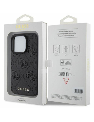 Véritable GUESS Case GUHCP15LP4EPMK pour iPhone 15 PRO (Quilted 4G Classic / Black)