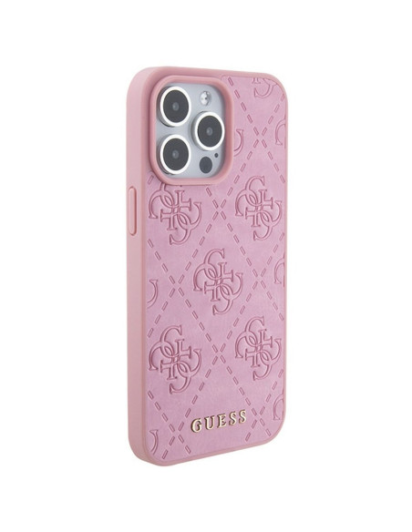 Véritable GUESS Case GUHCP15LP4EPMP pour iPhone 15 PRO (Quilted 4G Classic / Pink)