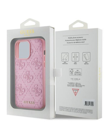 Véritable GUESS Case GUHCP15LP4EPMP pour iPhone 15 PRO (Quilted 4G Classic / Pink)