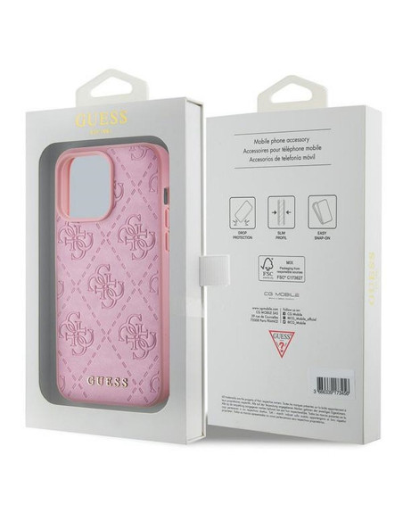 Véritable GUESS Case GUHCP15LP4EPMP pour iPhone 15 PRO (Quilted 4G Classic / Pink)