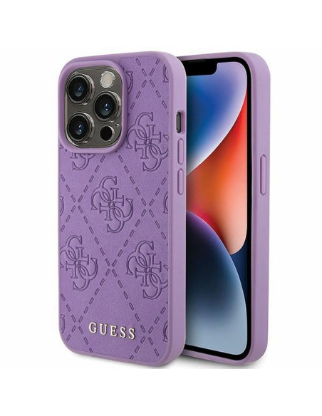 Véritable GUESS Case GUHCP15LP4EPMU pour iPhone 15 PRO (Quilted 4G Classic / light purple)