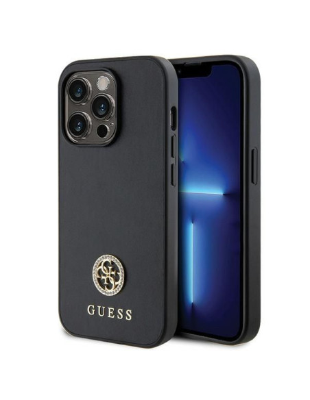 GUESS Coque pour IPHONE 15 Pro GUHCP15LPS4DGPK (Strass Metal Logo) noir