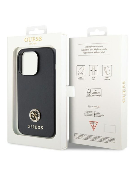 GUESS Coque pour IPHONE 15 Pro GUHCP15LPS4DGPK (Strass Metal Logo) noir