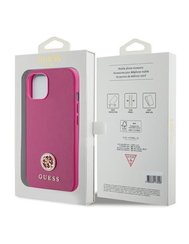 Coque GUESS pour IPHONE 13 / 14 / 15 GUHCP15SPS4DGPP (Strass Metal Logo) rose