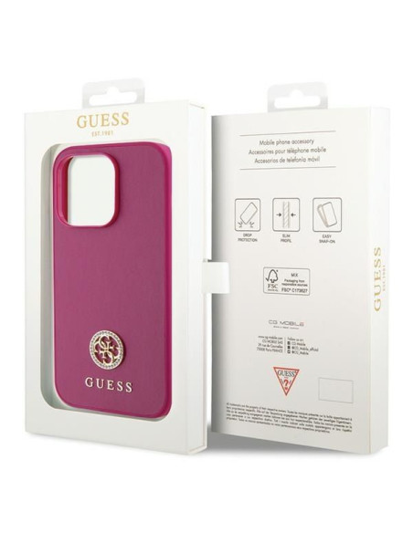 Coque GUESS pour IPHONE 15 Pro GUHCP15LPS4DGPP (Strass Metal Logo) rose