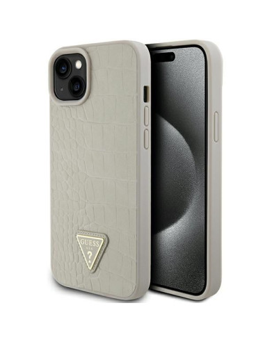Coque GUESS pour IPHONE 13 / 14 / 15 GUHCP15SPCRTHCD (Croco Triangle Metal Logo) or