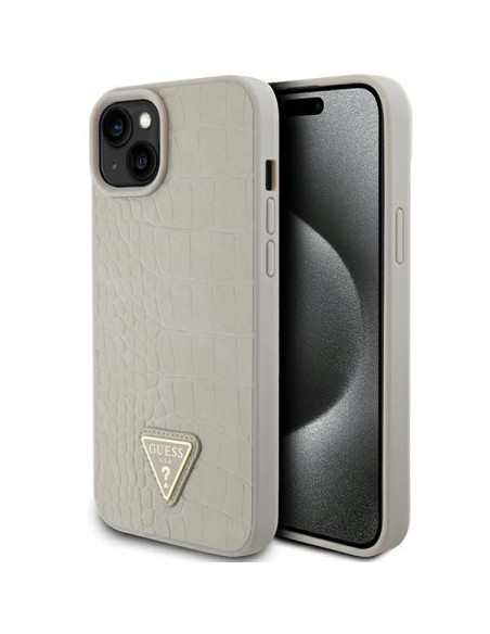 Coque GUESS pour IPHONE 13 / 14 / 15 GUHCP15SPCRTHCD (Croco Triangle Metal Logo) or