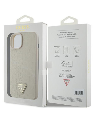Coque GUESS pour IPHONE 13 / 14 / 15 GUHCP15SPCRTHCD (Croco Triangle Metal Logo) or