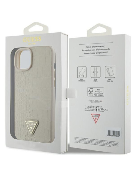 Coque GUESS pour IPHONE 13 / 14 / 15 GUHCP15SPCRTHCD (Croco Triangle Metal Logo) or
