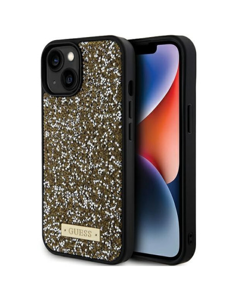 Coque GUESS pour IPHONE 13 / 14 / 15 GUHCP15SPFGSBSD (Rhinestone Metal Logo) jaune