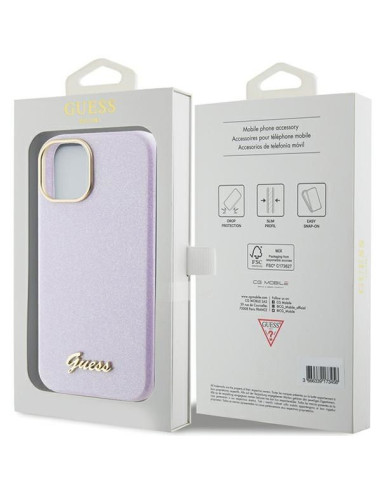 Coque GUESS pour IPHONE 13 / 14 / 15 GUHCP15SPGMCSL (Glitter Glossy Script) lilas